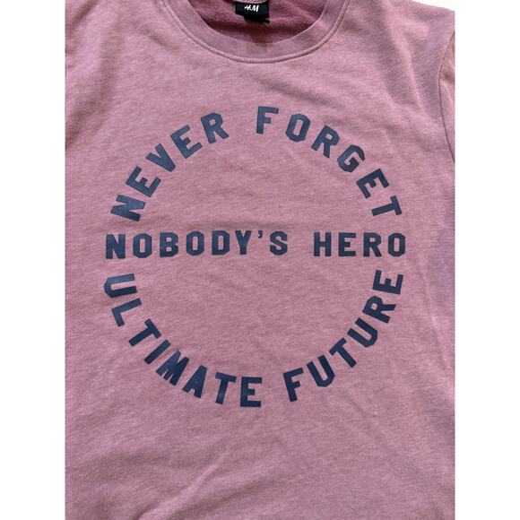 H&M Sweatshirt Women Medium Purple Crewneck Graphic Slogan Never Forget Oversize - Picture 2 of 6